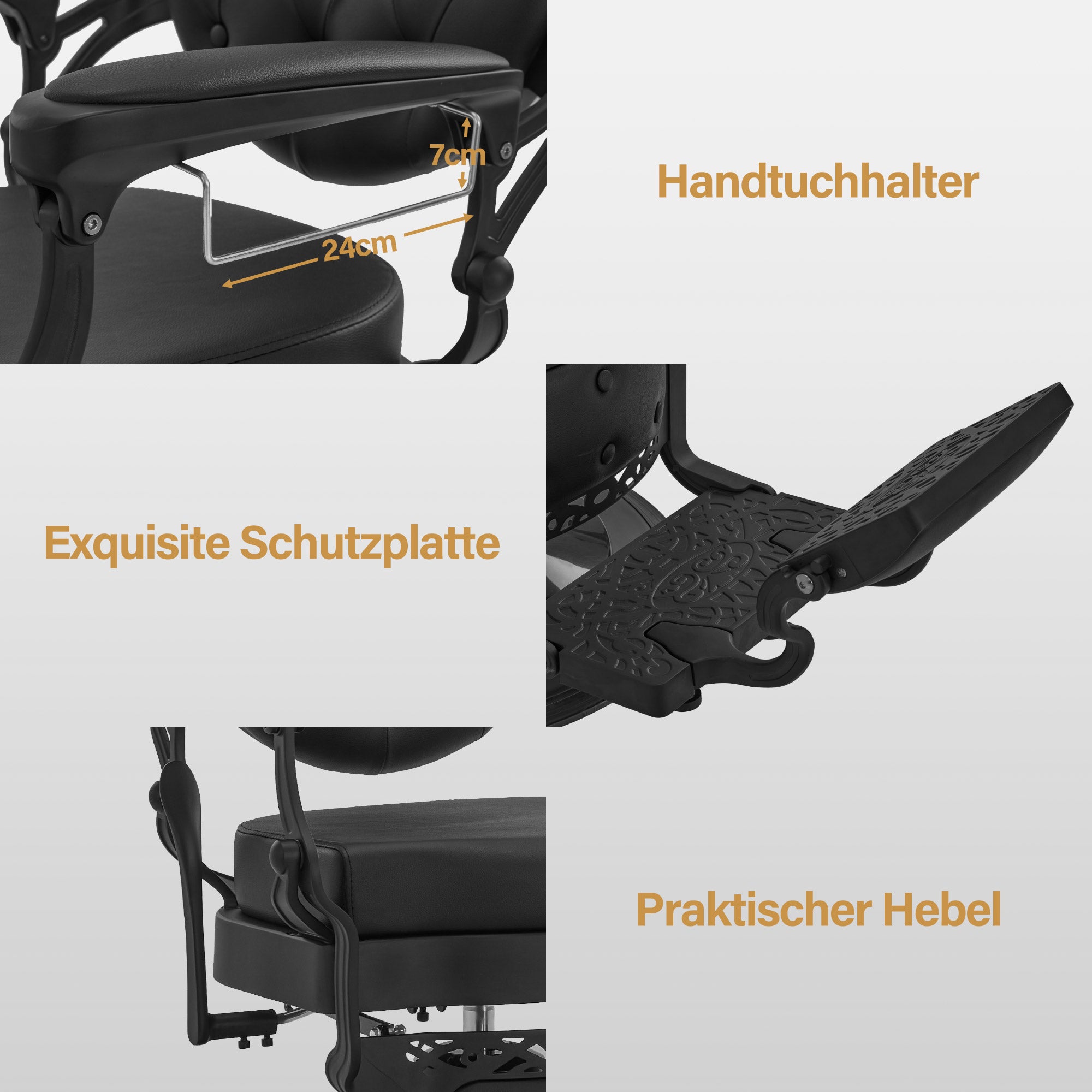 BarberPub Friseurstuhl mit Kopfstütze Kippbar, Friseureinrichtung mit Hydraulikpumpe 360° Drehbar, Höhenverstellbarer Bedienungsstuhl mit Vintage Stil, Barber Stuhl Kunstleder, 2933