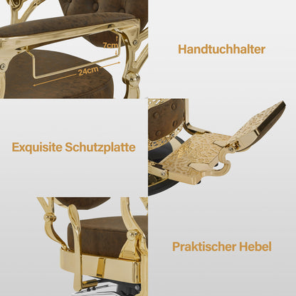BarberPub Friseurstuhl mit Kopfstütze Kippbar, Friseureinrichtung mit Hydraulikpumpe 360° Drehbar, Höhenverstellbarer Bedienungsstuhl mit Vintage Stil, Barber Stuhl Kunstleder, 2933-F