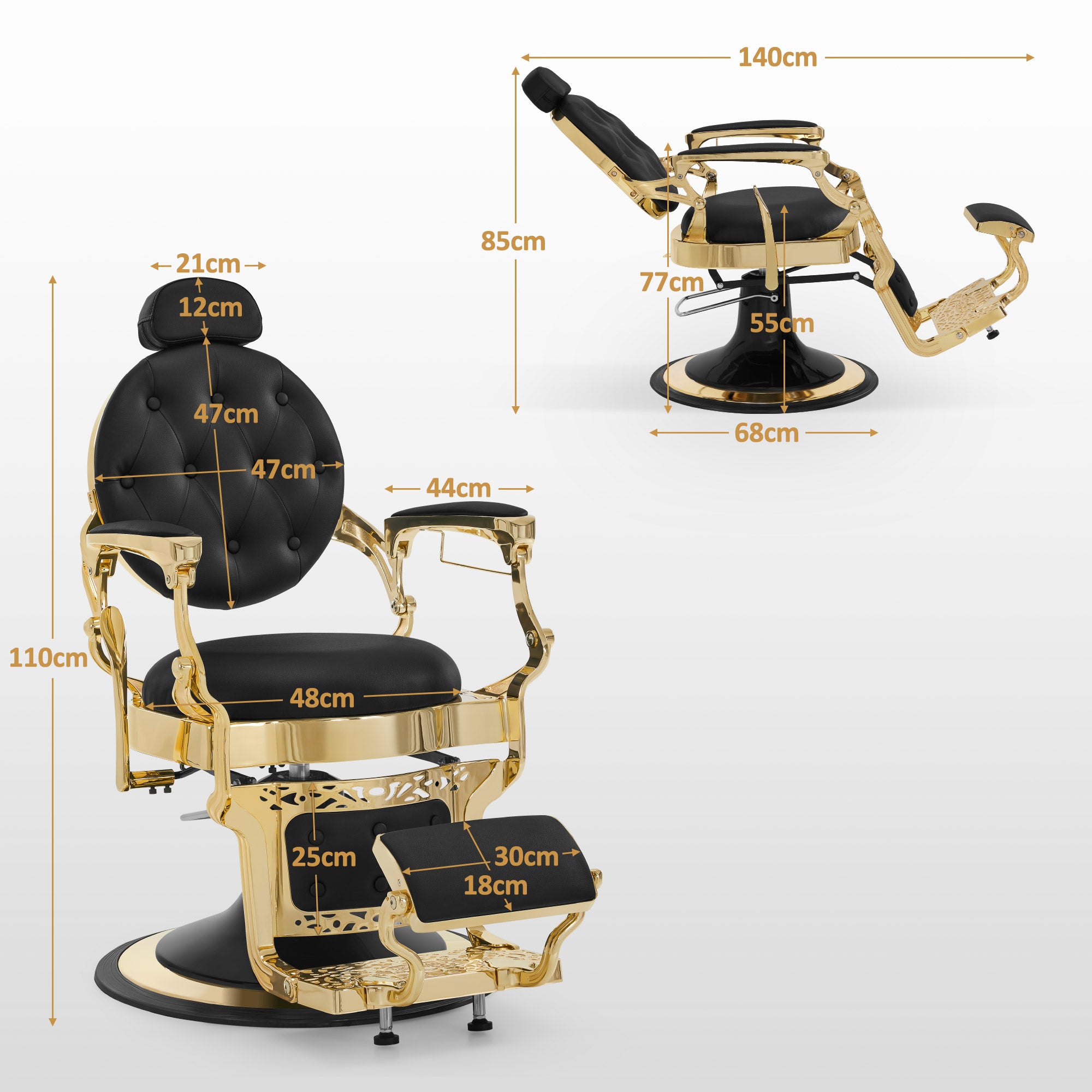 BarberPub Friseurstuhl mit Kopfstütze Kippbar, Friseureinrichtung mit Hydraulikpumpe 360° Drehbar, Höhenverstellbarer Bedienungsstuhl mit Vintage Stil, Barber Stuhl Kunstleder, 2933-F