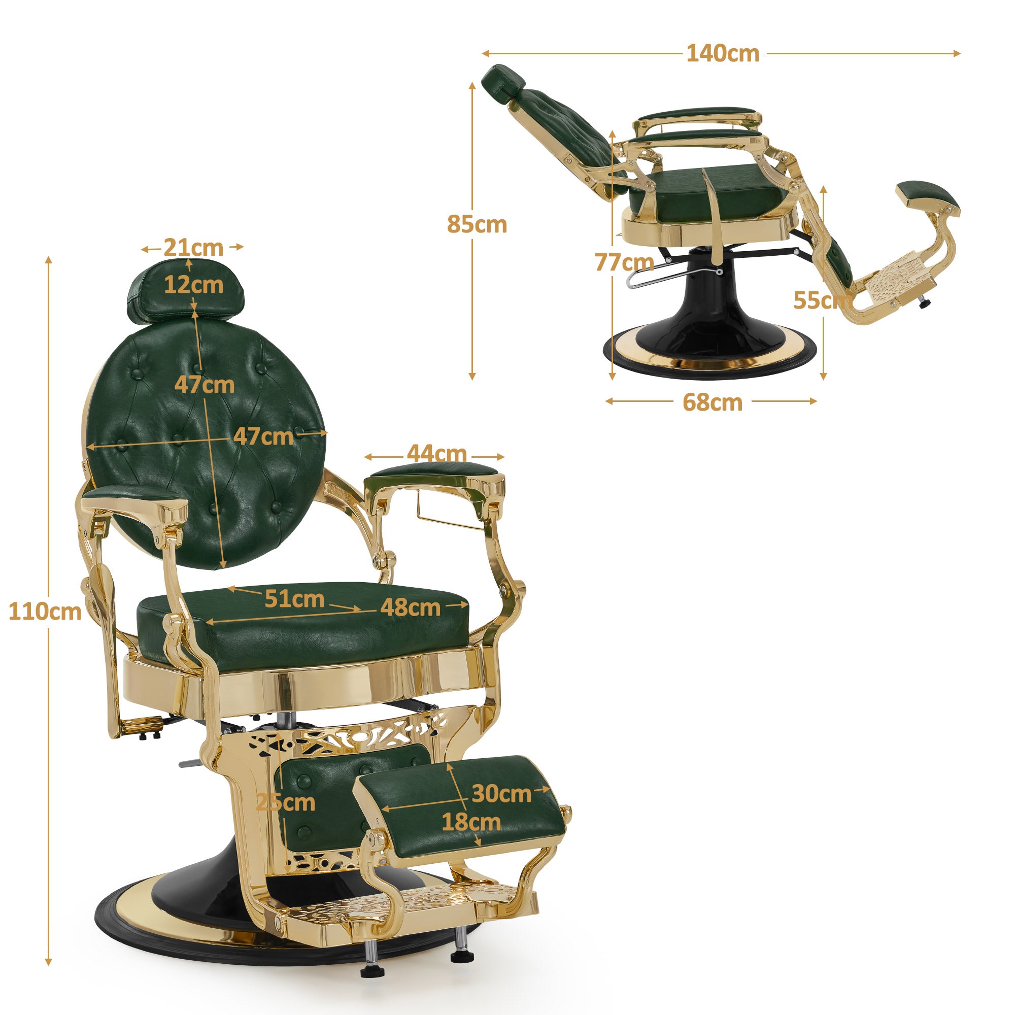 BarberPub Friseurstuhl mit Kopfstütze Kippbar, Friseureinrichtung mit Hydraulikpumpe 360° Drehbar, Höhenverstellbarer Bedienungsstuhl mit Vintage Stil, Barber Stuhl Kunstleder, 2933-F