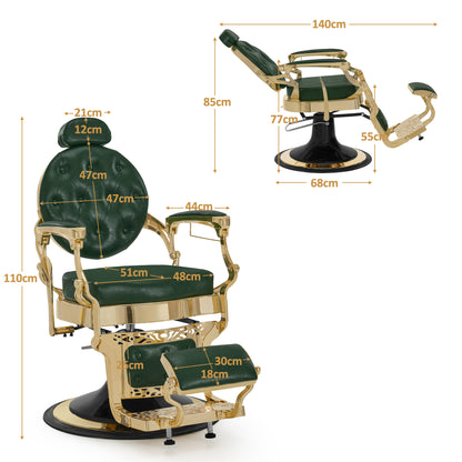 BarberPub Friseurstuhl mit Kopfstütze Kippbar, Friseureinrichtung mit Hydraulikpumpe 360° Drehbar, Höhenverstellbarer Bedienungsstuhl mit Vintage Stil, Barber Stuhl Kunstleder, 2933-F