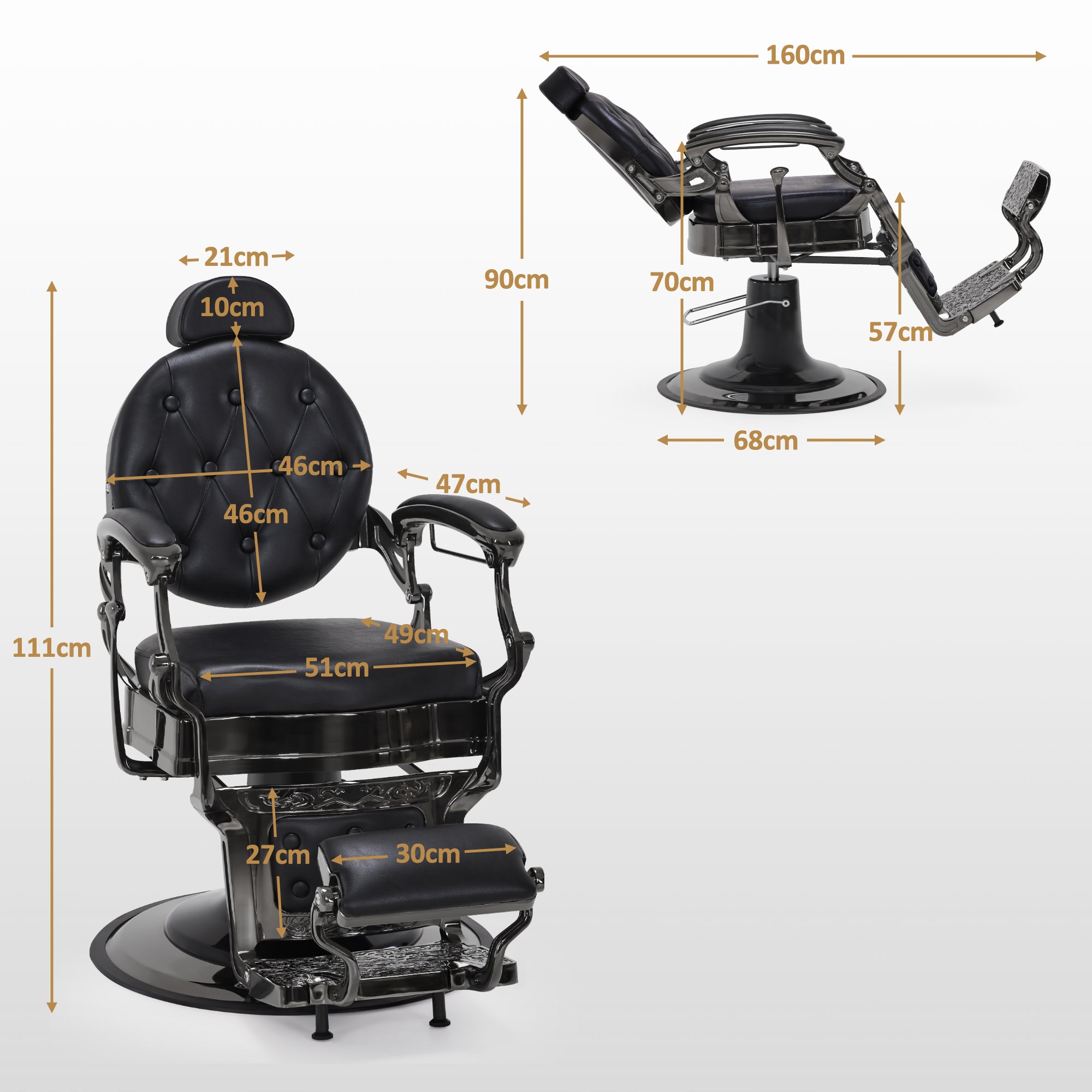BarberPub Friseurstuhl mit Kopfstütze Kippbar, Friseureinrichtung mit Hydraulikpumpe 360° Drehbar, Höhenverstellbarer Bedienungsstuhl mit Vintage Stil, Barber Stuhl Kunstleder, 2933