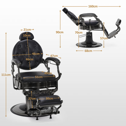 BarberPub Friseurstuhl mit Kopfstütze Kippbar, Friseureinrichtung mit Hydraulikpumpe 360° Drehbar, Höhenverstellbarer Bedienungsstuhl mit Vintage Stil, Barber Stuhl Kunstleder, 2933