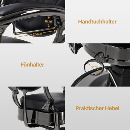 BarberPub Friseurstuhl mit Kopfstütze Kippbar, Friseureinrichtung mit Hydraulikpumpe 360° Drehbar, Höhenverstellbarer Bedienungsstuhl mit Vintage Stil, Barber Stuhl Kunstleder, 2933