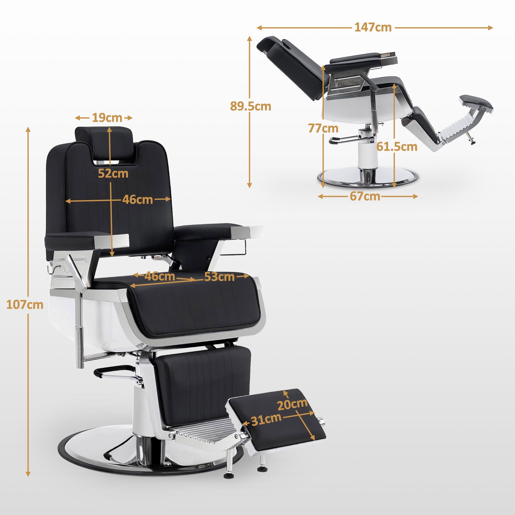 BarberPub Friseurstuhl mit Kopfstütze Kippbar, Friseureinrichtung  mit Hydraulikpumpe 360° Drehbar, Bedienungsstuhl Höhenverstellbar, Barber Stuhl Kunstleder, 3823