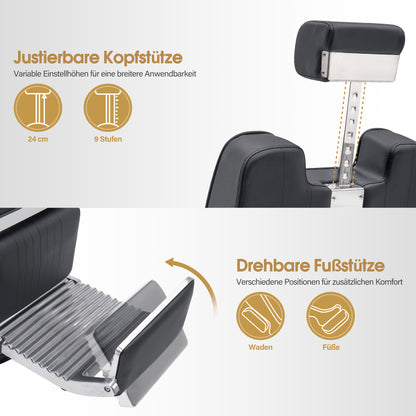 BarberPub Friseurstuhl mit Kopfstütze Kippbar, Friseureinrichtung  mit Hydraulikpumpe 360° Drehbar, Bedienungsstuhl Höhenverstellbar, Barber Stuhl Kunstleder, 3823
