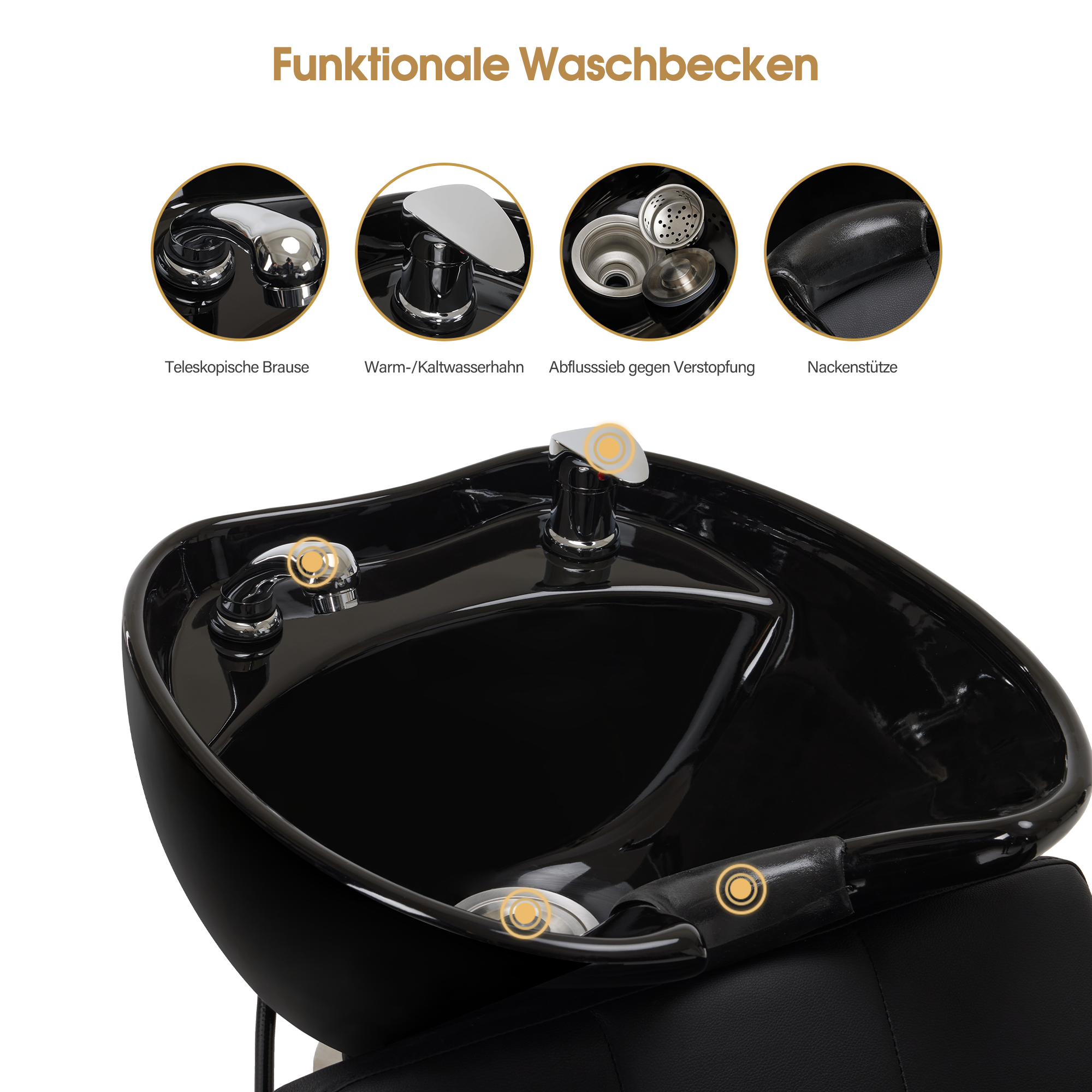 Barberpub Friseurstuhl mit Waschbecken, Friseurwaschbecken aus Keramik Verstellbar, Rückwärtswaschsessel Friseurwaschsessel für SPA Salon, Friseur Waschplatz 8010