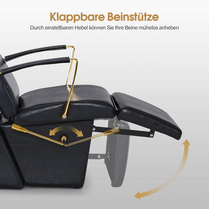 BarberPub Friseurstuhl mit Waschbecken, Klappbare Beinstütze, Friseurwaschbecken aus Keramik Verstellbar, Friseurwaschsessel für SPA Salon, Friseur Waschplatz 8670 (Schwarz-Gold/Kunstleder)