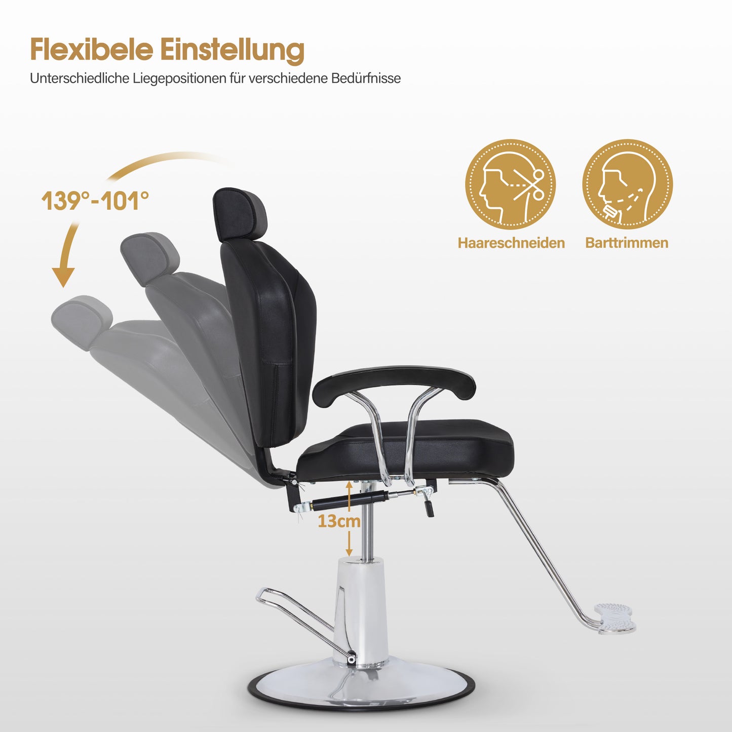 BarberPub Friseurstuhl mit Kopfstütze, Friseurstühle mit Hydraulikpumpe 360° Drehbar, Friseureinrichtung Höhenverstellbar, Barber Stuhl PVC Kunstleder, 8816 (Schwarz)