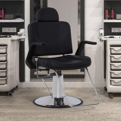 BarberPub Friseurstuhl mit Kopfstütze, Friseurstühle mit Hydraulikpumpe 360° Drehbar, Friseureinrichtung Höhenverstellbar, Barber Stuhl PVC Kunstleder, 8817 (Schwarz)