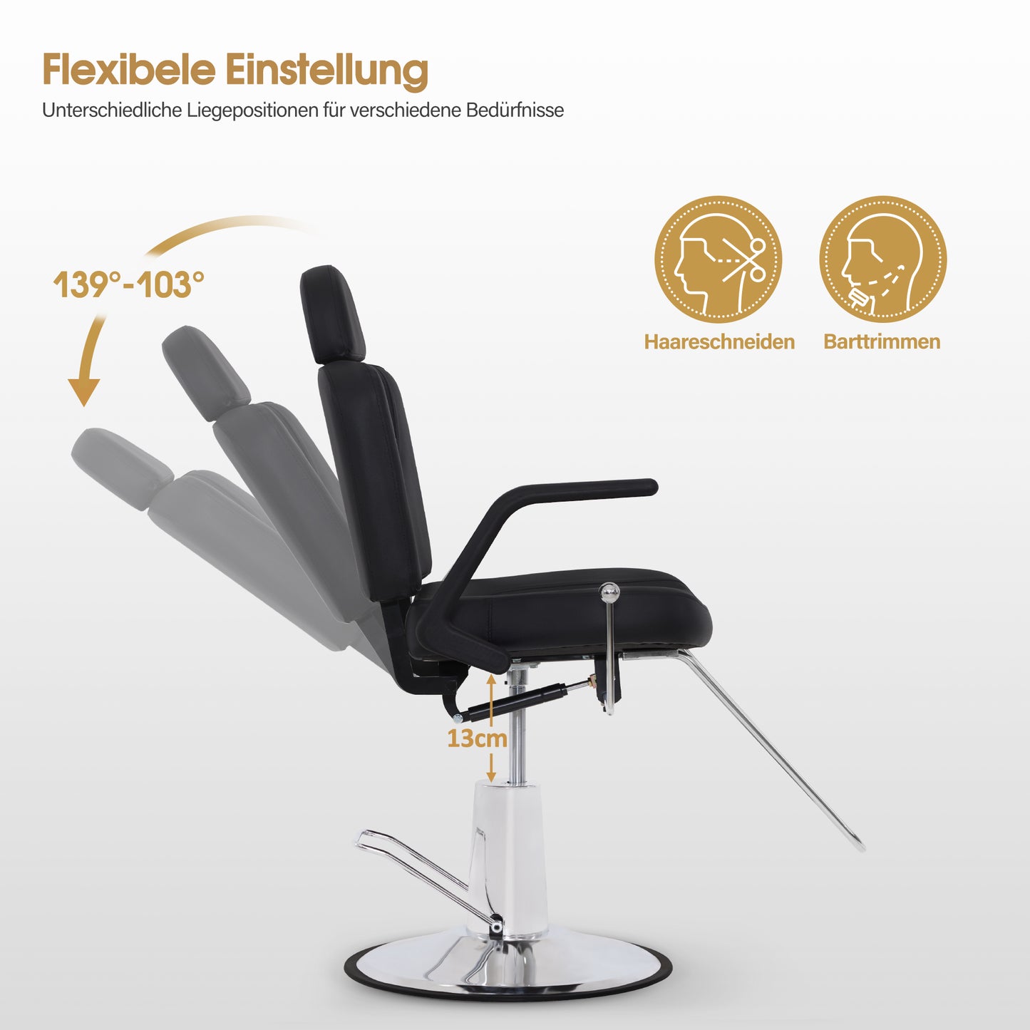 BarberPub Friseurstuhl mit Kopfstütze, Friseurstühle mit Hydraulikpumpe 360° Drehbar, Friseureinrichtung Höhenverstellbar, Barber Stuhl PVC Kunstleder, 8817 (Schwarz)