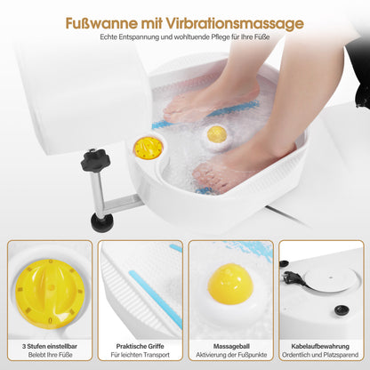 BarberPub Pediküre Stuhl mit Fußbadewanne & Pediküre mit Fußbadewanne, Friseurstuhl Höhenverstellbar & Kippbar, Fußpflegestuhl für Nagelstudio Retro F0371 (Gold-Weiß)