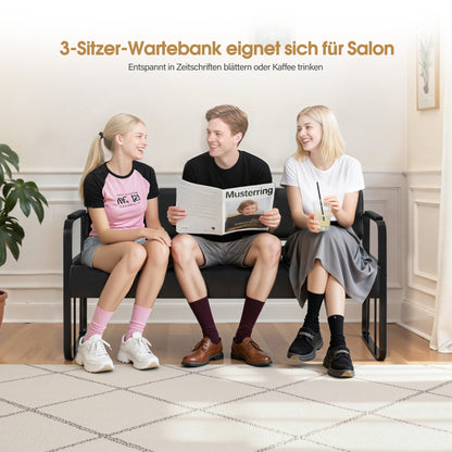 Barberpub 3-Sitzer Sitzbank mit Armlehnen, Polsterbank mit Rückenlehn Wartebank Friseur, Wohnzimmerbank, Friseureinrichtung W528