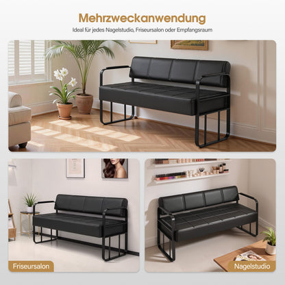 Barberpub 3-Sitzer Sitzbank mit Armlehnen, Polsterbank mit Rückenlehn Wartebank Friseur, Wohnzimmerbank, Friseureinrichtung W528