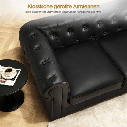 BarberPub Chesterfield Sofa 3-Sitzer 208cm, Wartebank Friseur Vintage, Sitzbank mit Rückenlehne & Armlehne Couch 3-er, Friseureinrichtung Klassisch W536