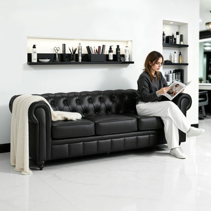 BarberPub Chesterfield Sofa 3-Sitzer 208cm, Wartebank Friseur Vintage, Sitzbank mit Rückenlehne & Armlehne Couch 3-er, Friseureinrichtung Klassisch W536