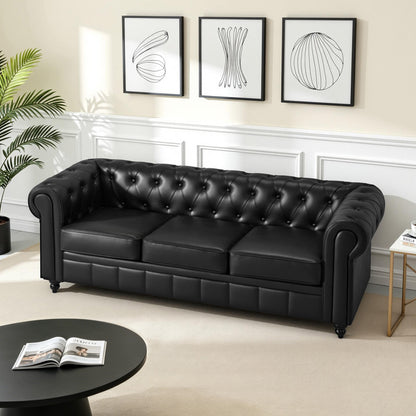 BarberPub Chesterfield Sofa 3-Sitzer 208cm, Wartebank Friseur Vintage, Sitzbank mit Rückenlehne & Armlehne Couch 3-er, Friseureinrichtung Klassisch W536