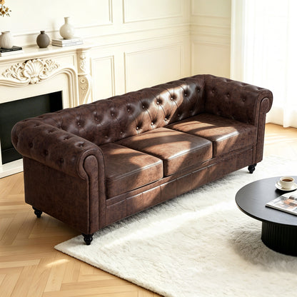 BarberPub Chesterfield Sofa 3-Sitzer 208cm, Wartebank Friseur Vintage, Sitzbank mit Rückenlehne & Armlehne Couch 3-er, Friseureinrichtung Klassisch W536