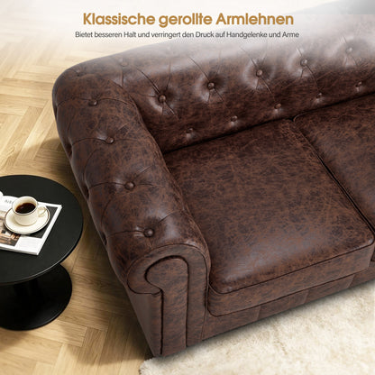 BarberPub Chesterfield Sofa 3-Sitzer 208cm, Wartebank Friseur Vintage, Sitzbank mit Rückenlehne & Armlehne Couch 3-er, Friseureinrichtung Klassisch W536
