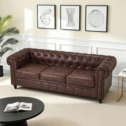 BarberPub Chesterfield Sofa 3-Sitzer 208cm, Wartebank Friseur Vintage, Sitzbank mit Rückenlehne & Armlehne Couch 3-er, Friseureinrichtung Klassisch W536