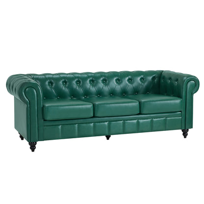 BarberPub Chesterfield Sofa 3-Sitzer 208cm, Wartebank Friseur Vintage, Sitzbank mit Rückenlehne & Armlehne Couch 3-er, Friseureinrichtung Klassisch W536