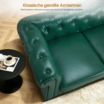BarberPub Chesterfield Sofa 3-Sitzer 208cm, Wartebank Friseur Vintage, Sitzbank mit Rückenlehne & Armlehne Couch 3-er, Friseureinrichtung Klassisch W536