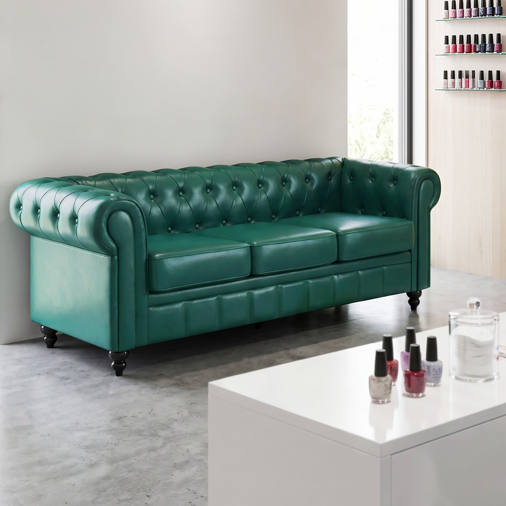 BarberPub Chesterfield Sofa 3-Sitzer 208cm, Wartebank Friseur Vintage, Sitzbank mit Rückenlehne & Armlehne Couch 3-er, Friseureinrichtung Klassisch W536