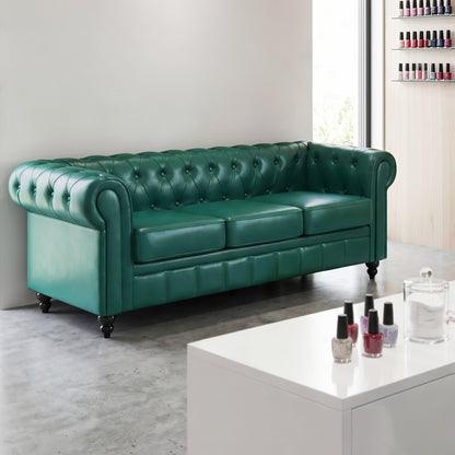 BarberPub Chesterfield Sofa 3-Sitzer 208cm, Wartebank Friseur Vintage, Sitzbank mit Rückenlehne & Armlehne Couch 3-er, Friseureinrichtung Klassisch W536