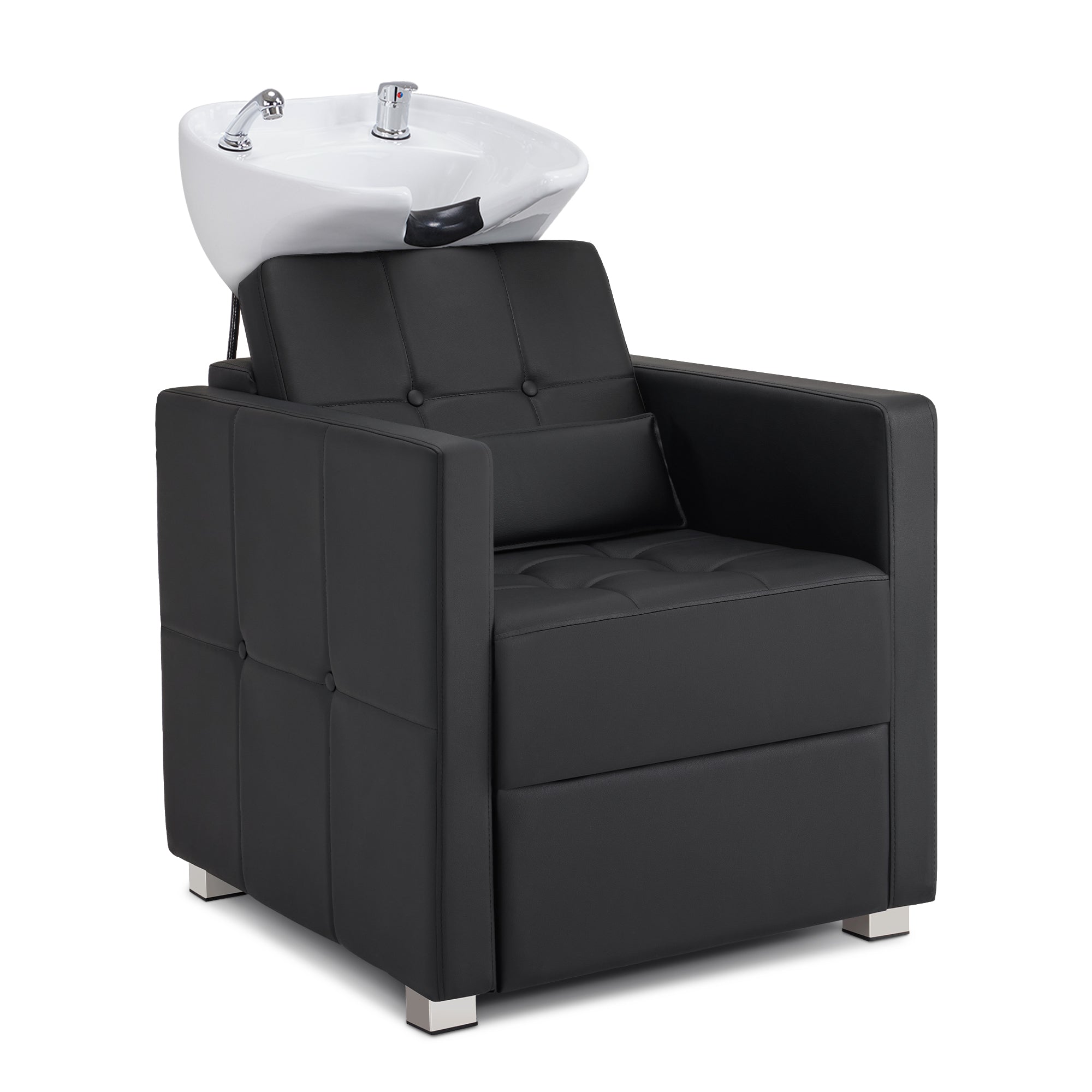 Barberpub Friseurstuhl mit Waschbecken, Friseurwaschbecken aus Keramik Verstellbar, Rückwärtswaschsessel Friseurwaschsessel für SPA Salon, Friseur Waschplatz 8010