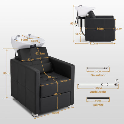 Barberpub Friseurstuhl mit Waschbecken, Friseurwaschbecken aus Keramik Verstellbar, Rückwärtswaschsessel Friseurwaschsessel für SPA Salon, Friseur Waschplatz 8010