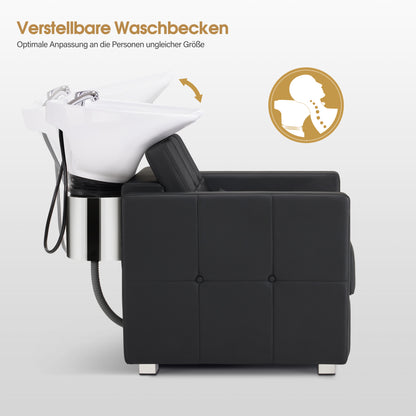 Barberpub Friseurstuhl mit Waschbecken, Friseurwaschbecken aus Keramik Verstellbar, Rückwärtswaschsessel Friseurwaschsessel für SPA Salon, Friseur Waschplatz 8010