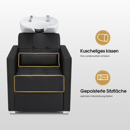 Barberpub Friseurstuhl mit Waschbecken, Friseurwaschbecken aus Keramik Verstellbar, Rückwärtswaschsessel Friseurwaschsessel für SPA Salon, Friseur Waschplatz 8010