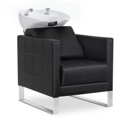 BarberPub Friseurstuhl mit Waschbecken & Edelstahlbasis, Friseurwaschbecken aus Keramik Verstellbar, Friseurwaschsessel für SPA Salon Friseur Waschplatz 8611