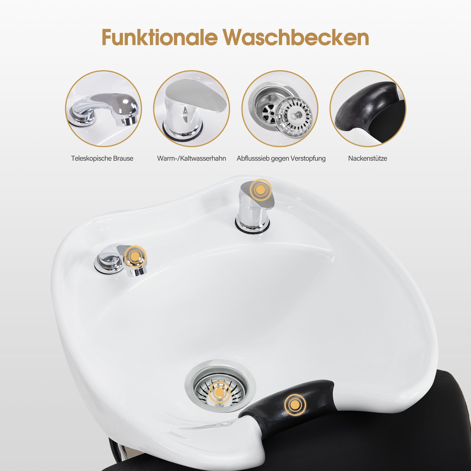BarberPub Friseurstuhl mit Waschbecken & Edelstahlbasis, Friseurwaschbecken aus Keramik Verstellbar, Friseurwaschsessel für SPA Salon Friseur Waschplatz 8611