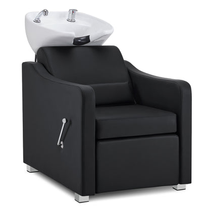 BarberPub Friseurstuhl mit Waschbecken, Klappbare Beinstütze, Friseurwaschbecken aus Keramik Verstellbar, Friseurwaschsessel für SPA Salon, Friseur Waschplatz W8675
