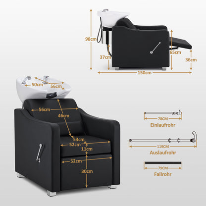 BarberPub Friseurstuhl mit Waschbecken, Klappbare Beinstütze, Friseurwaschbecken aus Keramik Verstellbar, Friseurwaschsessel für SPA Salon, Friseur Waschplatz W8675