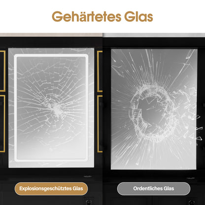 BarberPub Friseurplatz mit 2 Schubladen, Schminktisch mit Spiegel, Bedienungsplatz mit 4 Ablagen & 2 Schränken, Spiegelschrank aus Holz, Spiegeltisch mit Beleuchtung, 3161 (Schwarz-Gold)