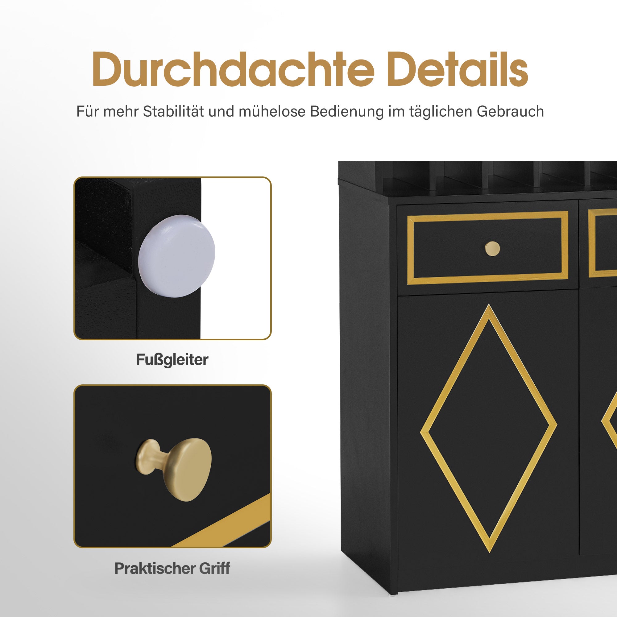 BarberPub Handtuchschrank mit 2 Schubladen, 42 Offenen Fächern & 4 Schränken, Badezimmerschrank Schwarz, Hochschrank Aufbewahrungsschrank Holz für Friseursalon, Schönheitssalon R6194/R6179