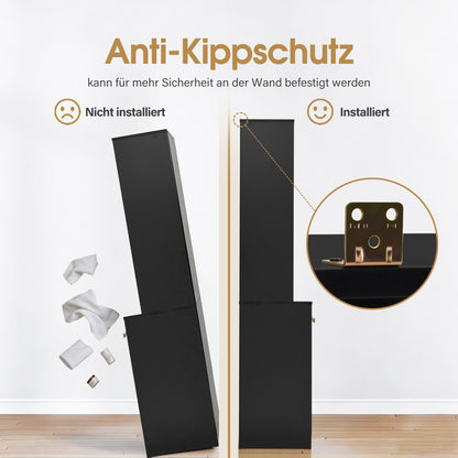 BarberPub Handtuchschrank mit 2 Schubladen, 42 Offenen Fächern & 4 Schränken, Badezimmerschrank Schwarz, Hochschrank Aufbewahrungsschrank Holz für Friseursalon, Schönheitssalon R6194/R6179