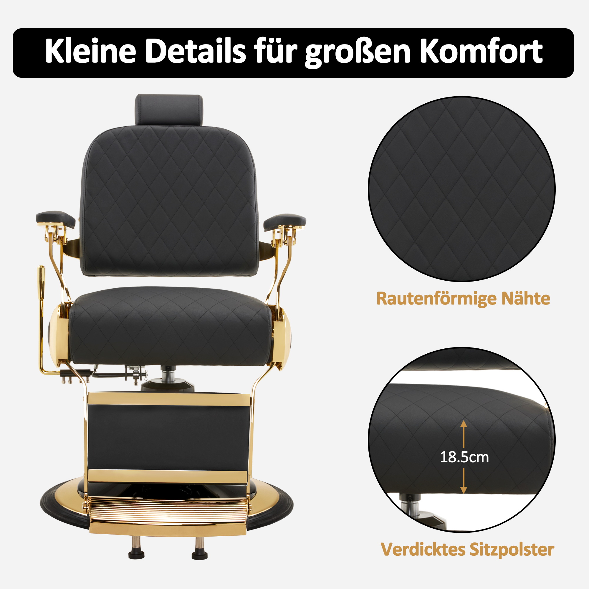 BarberPub Friseurstuhl mit Kopfstütze Kippbar, Friseureinrichtung  mit Hydraulikpumpe 360° Drehbar, Bedienungsstuhl Höhenverstellbar, Barber Stuhl Friseurstühle Kunstleder, 3855