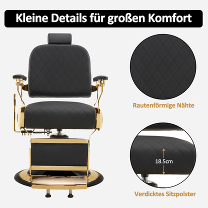 Barberpub Friseurstuhl Kippbar, Friseursessel mit Kopfstütze, 360° Drehbar & Höhenverstellbar, Friseureinrichtung Modern Hydraulisch, Kunstleder, 3855(Gold-Schwarz)