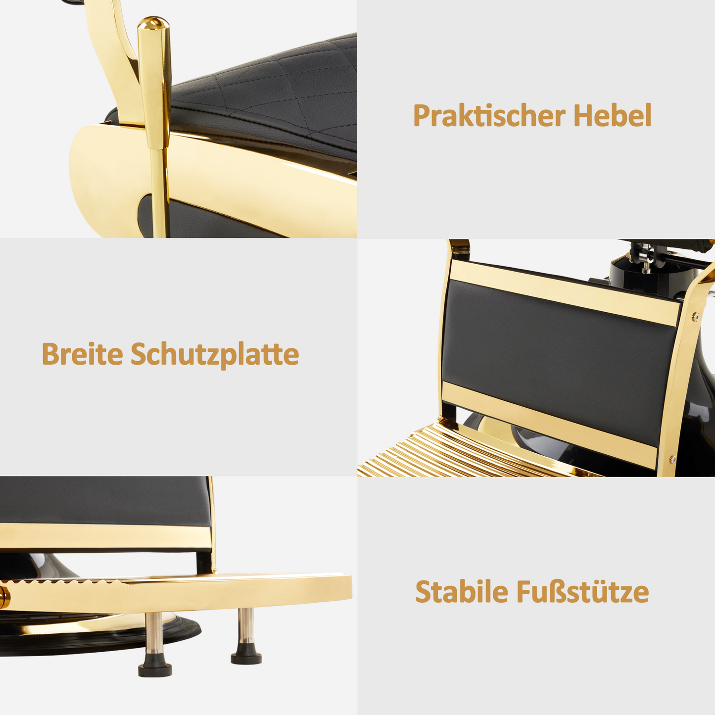 Barberpub Friseurstuhl Kippbar, Friseursessel mit Kopfstütze, 360° Drehbar & Höhenverstellbar, Friseureinrichtung Modern Hydraulisch, Kunstleder, 3855(Gold-Schwarz)