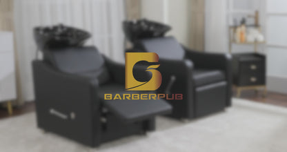 BarberPub Friseurstuhl mit Waschbecken, Klappbare Beinstütze, Friseurwaschbecken aus Keramik Verstellbar, Friseurwaschsessel für SPA Salon, Friseur Waschplatz W8675