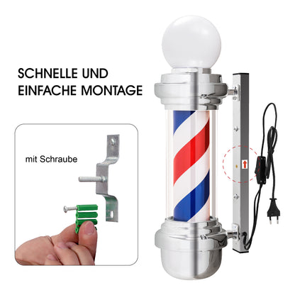 Barberpub Barber-Pole Barbierstab mit LED-Kugelleuchte Saloneinrichtung drehbar Barbershop-Säule L018B